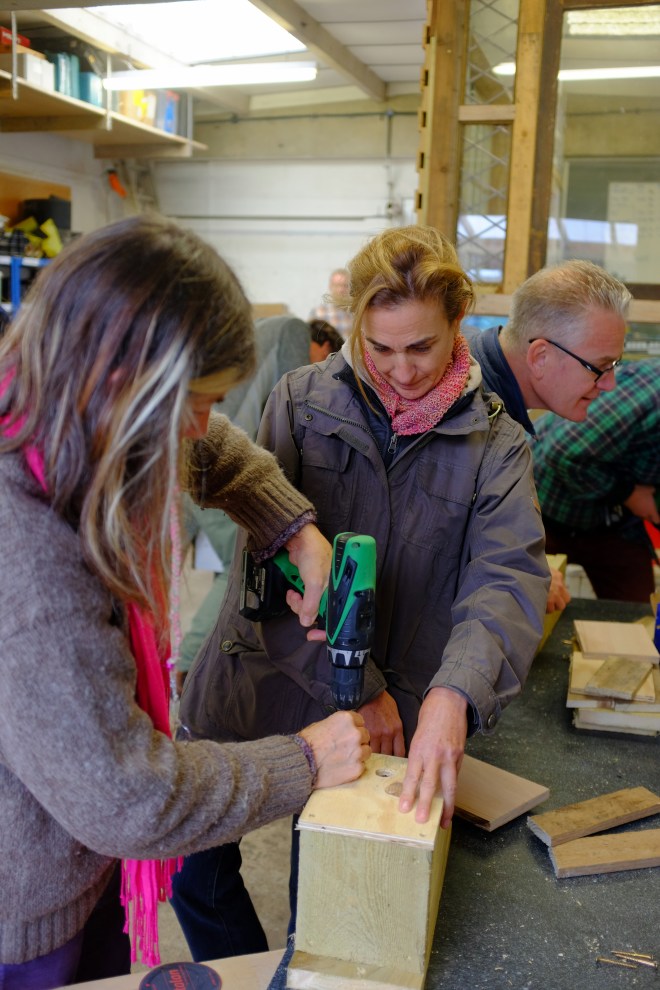Course participants DIY-ing their bird boxes