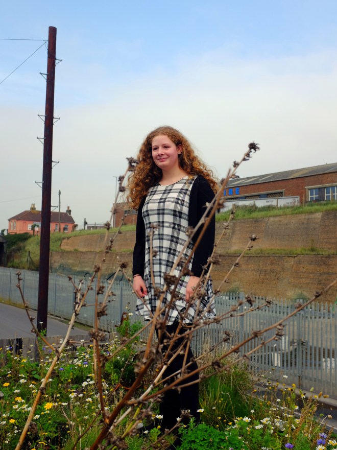 Competition winner Tamsin on the green roof at Organic Roofs HQ, Shoreham